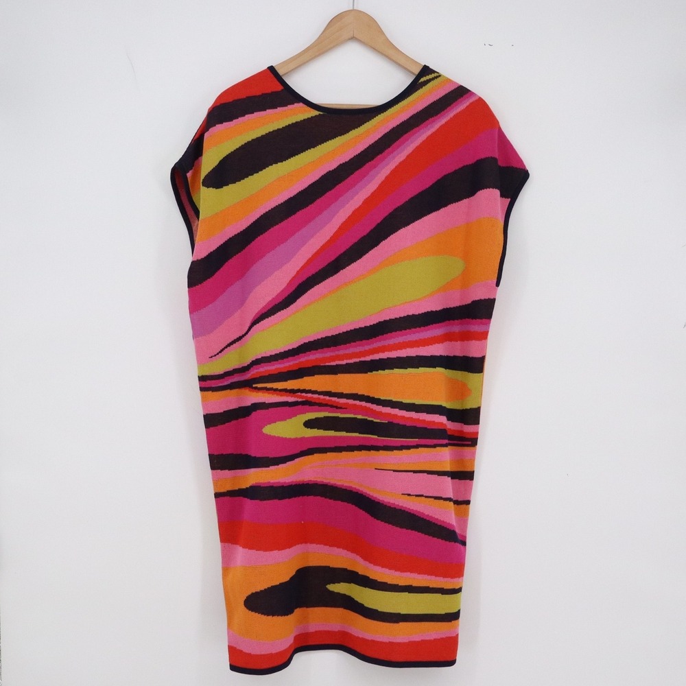 Trina Turk Dress Womens L Isla Bella Multicolor Abstract Knit Sleeveless NEW